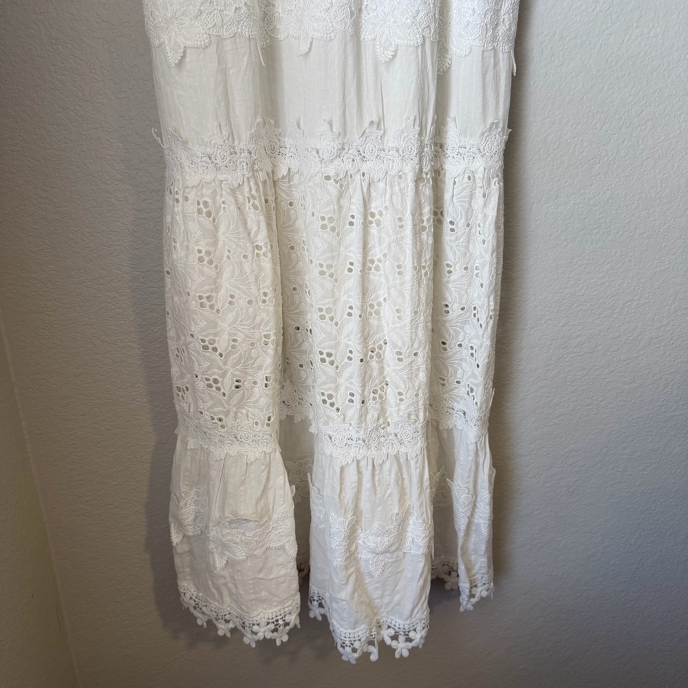POL Embroidered Lace Eyelet Midi Dress White Cotton Boho Cottagecore Beach XL - Picture 5 of 10